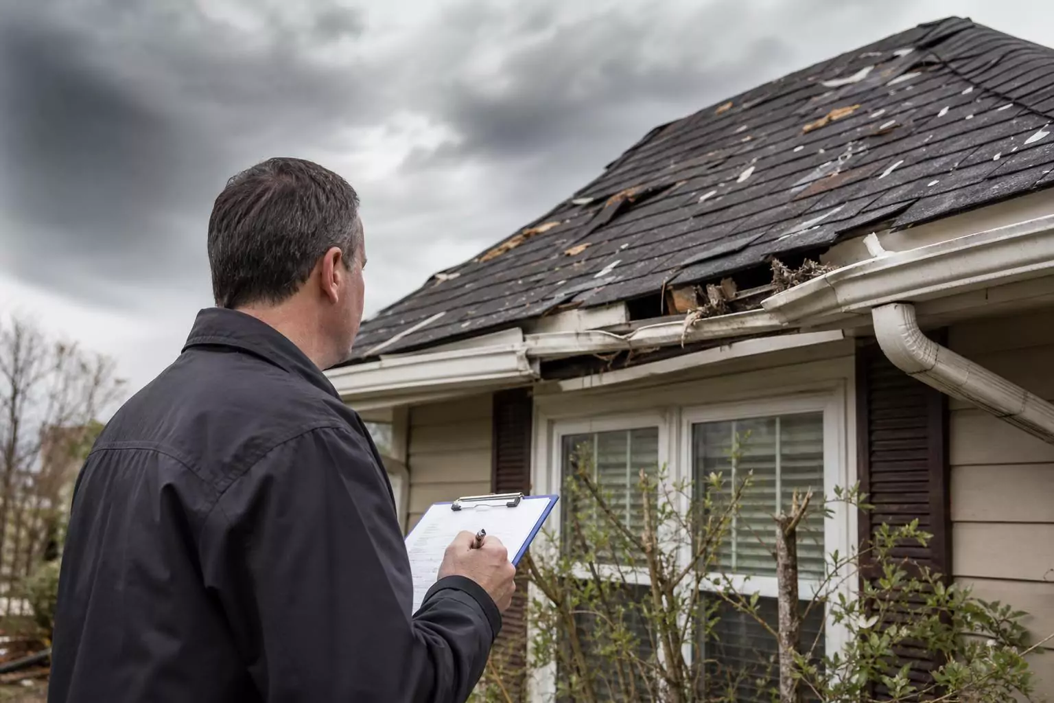 Perito inspeccionando daños por temporal de viento y granizo en vivienda